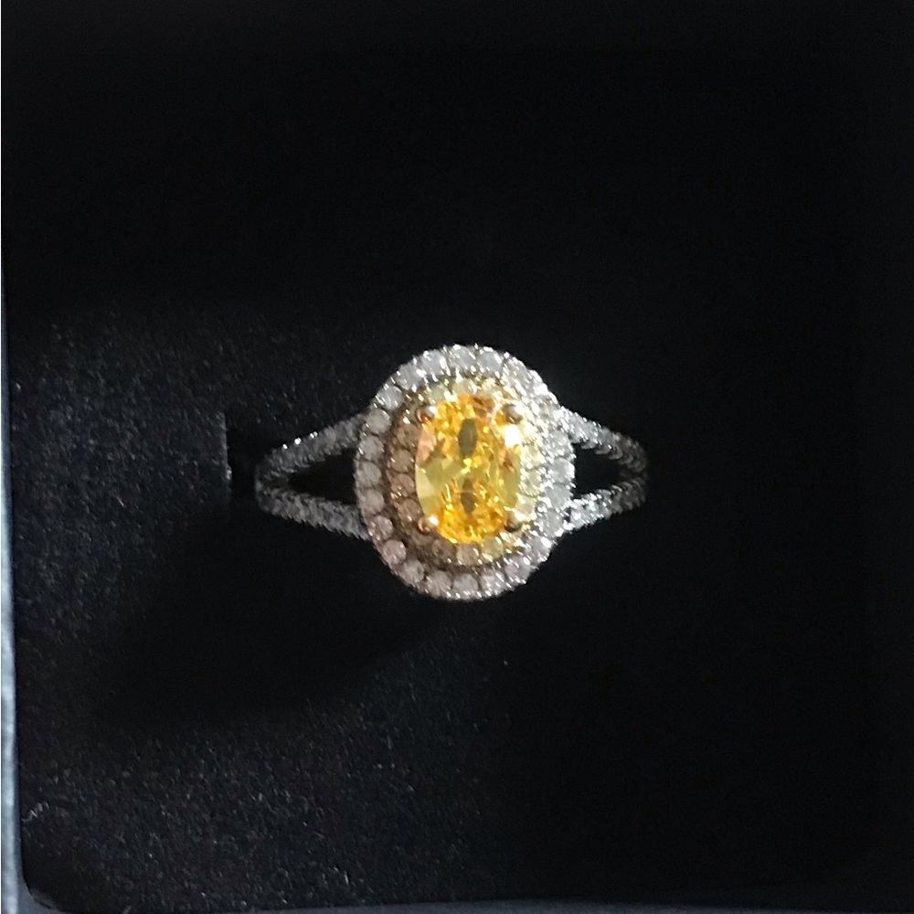 Sterling Silver Yellow Citrine Halo Double Band Ring